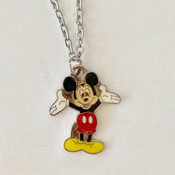 Vintage Disney Mickey Mouse Charm Necklace Disneyana Enamel Smiling signed - Picture 2 of 5